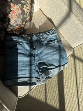 American Eagle Outfitters Light Blue Rolled-Hem Denim Shorts